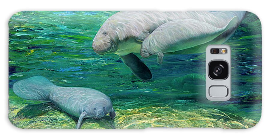 Underwater Galaxy Case featuring the painting Crystal River Manatee by Lucy P. Mctier
