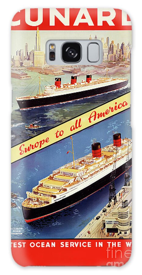 Vintage Galaxy Case featuring the drawing Cunard England Vintage Travel Poster Restored by Vintage Treasure