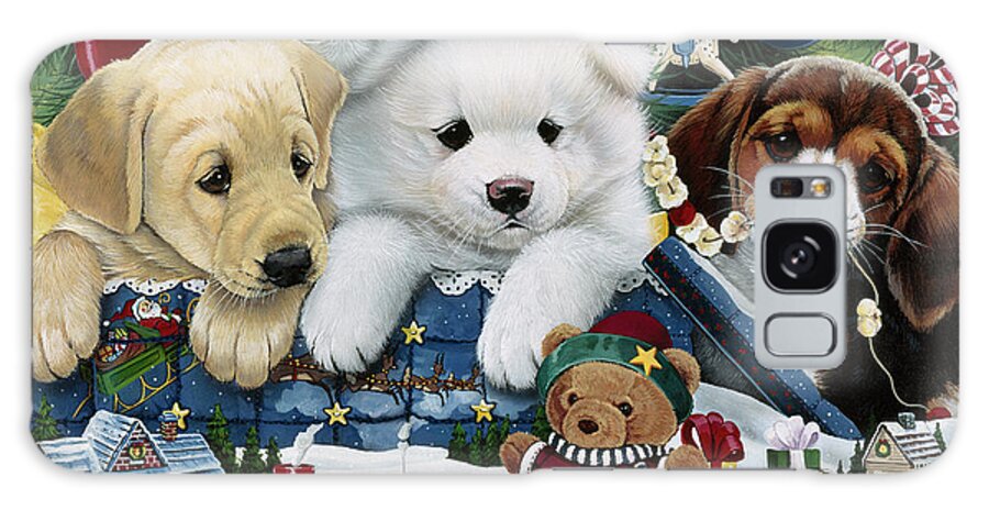 Curious Christmas Pups Galaxy Case featuring the painting Curious Christmas Pups by Jenny Newland