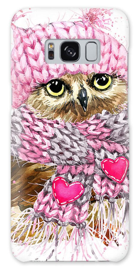 Feather Galaxy Case featuring the digital art Cute Owl Watercolor Illustration by Faenkova Elena