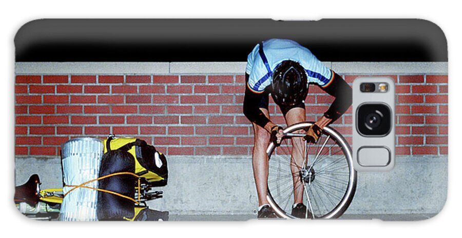 Problems Galaxy Case featuring the photograph Cyclist Fixing Flat Tire by Brad Wenner