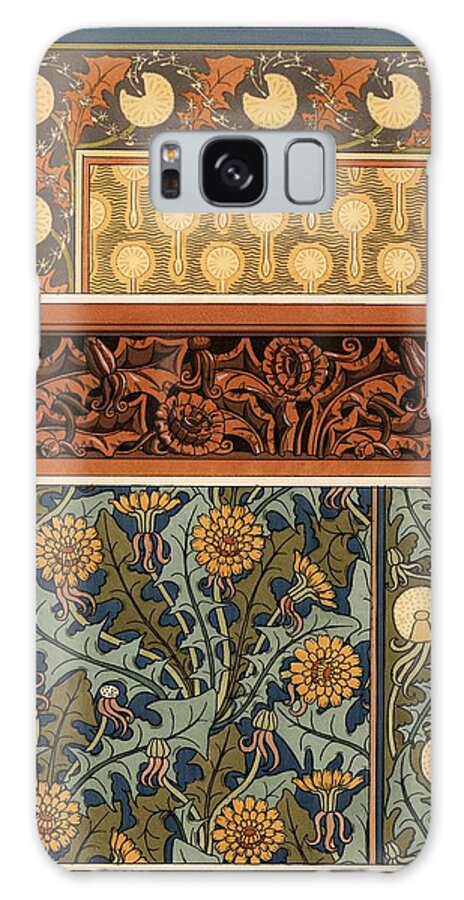 1897 Galaxy Case featuring the drawing Dandelion in art nouveau patterns for fabric, carved border and wallpaper.Lithograph by M.P.Verne... by Album