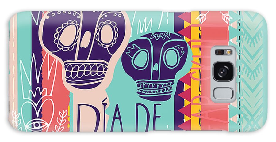 Symbol Galaxy Case featuring the digital art Day Of The Dead Colorful Card Skull by Totokumi