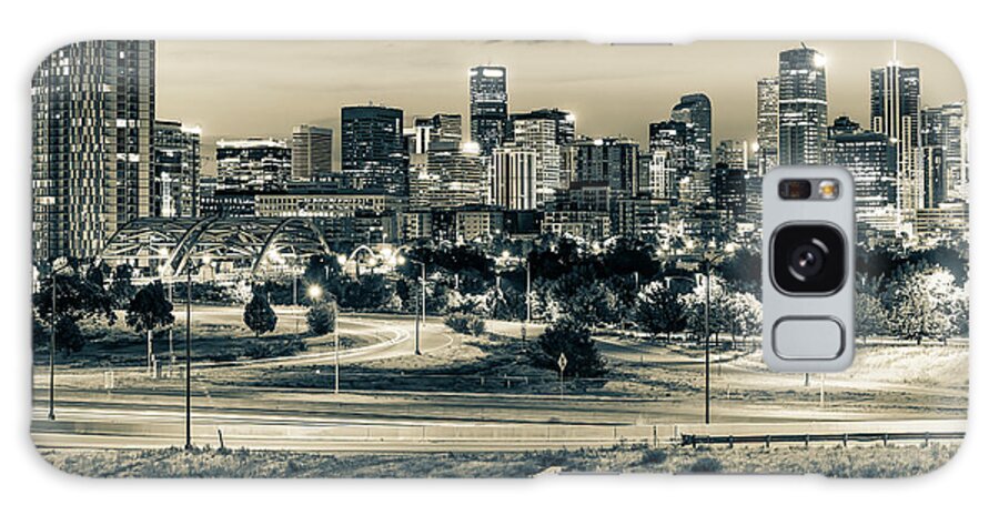 Denver Skyline Galaxy Case featuring the photograph Denver Colorado Skyline at Dawn in Sepia Monochrome by Gregory Ballos