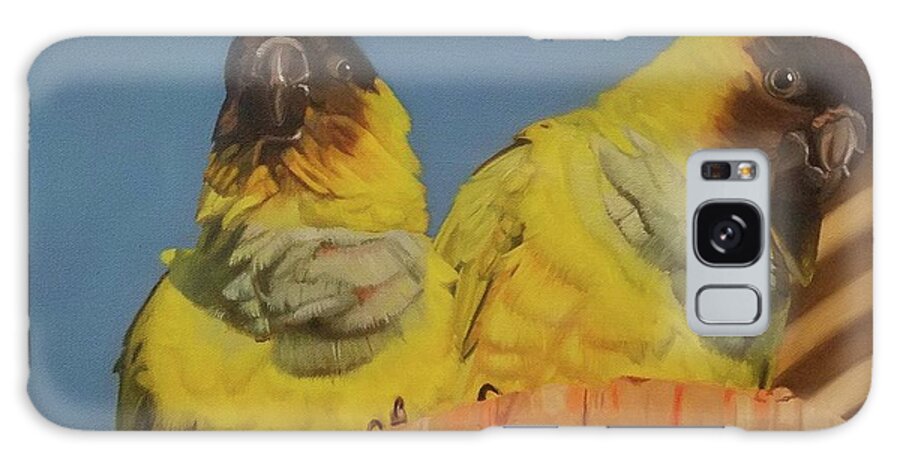 Parrots Galaxy Case featuring the painting Dinner for Two Parrots by Deborah Tidwell Artist