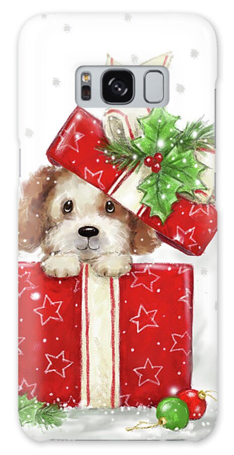 Dog In Present Galaxy Case featuring the mixed media Dog In Present by Makiko