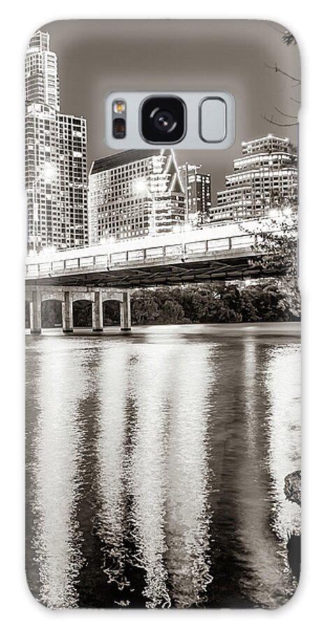 America Galaxy Case featuring the photograph Downtown Austin Skyline Over Lady Bird Lake - Sepia Edition by Gregory Ballos