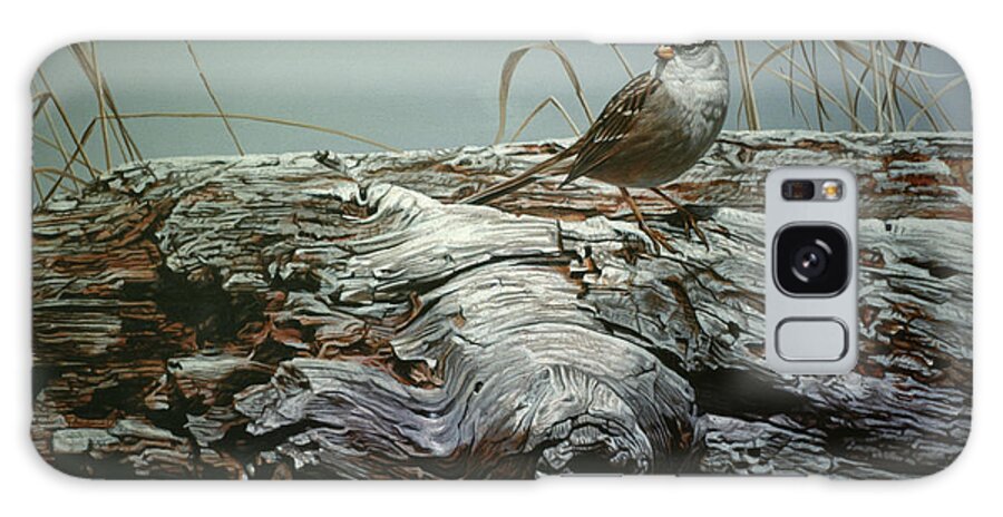 A Small Bird On A Piece Of Driftwood Galaxy Case featuring the painting Driftwood 3 by Ron Parker