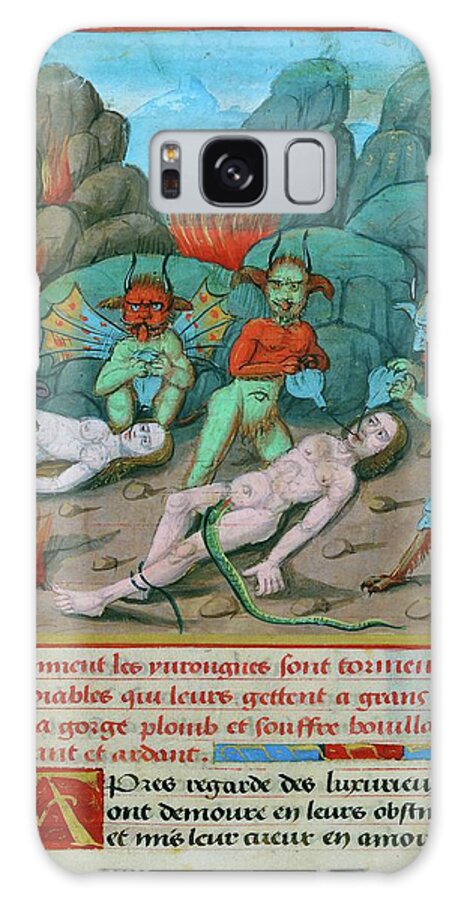 Gerson Galaxy Case featuring the drawing Drunkards in hell, tortured by devils who pour boiling lead and sulphur down their throats. by Gerson Jean Ms