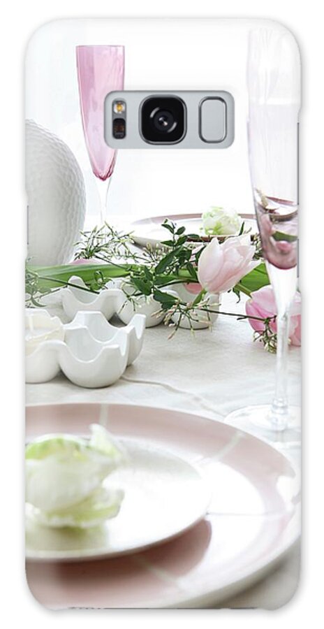 Ip_11236746 Galaxy Case featuring the photograph Easter Place Setting With Egg-shaped Candle And Champagne Flute by Michal Mrowiec