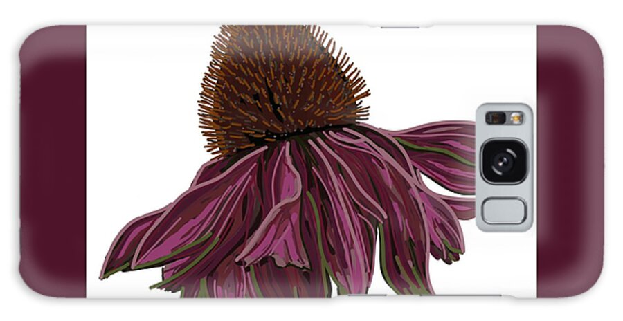 Echinacea Flower Galaxy Case featuring the drawing Echinacea on White by Joan Stratton