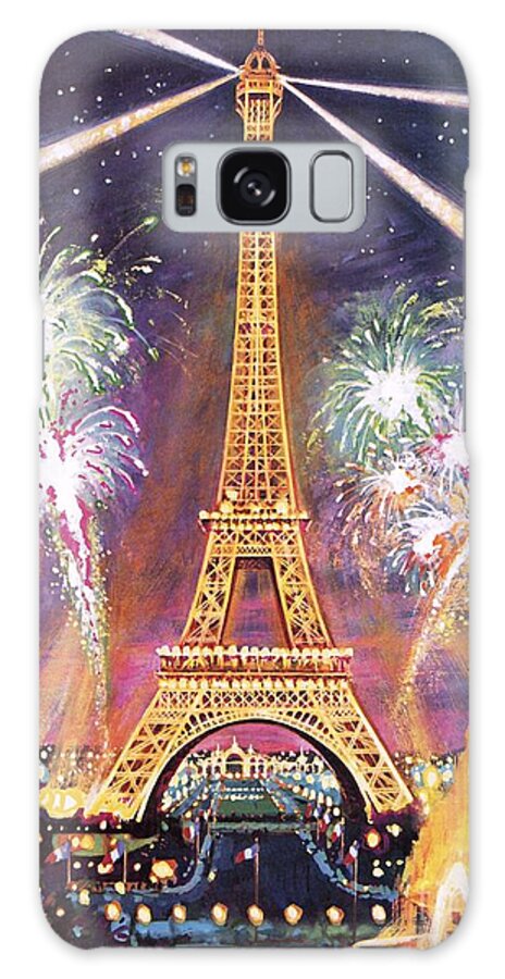 Fireworks Galaxy Case featuring the painting Eiffel Tower With Fireworks by Harry Green