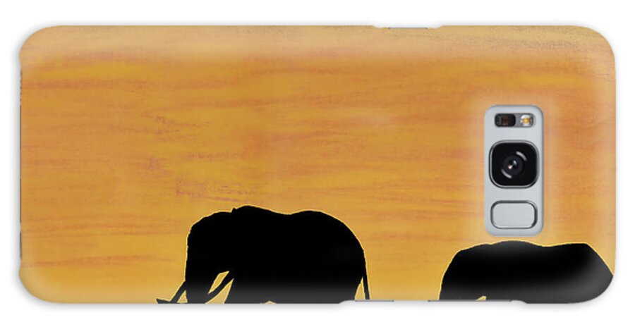 Elephants Galaxy Case featuring the drawing Elephants - At - Sunset by D Hackett