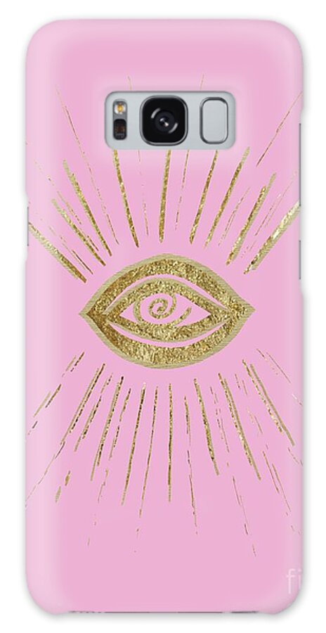 Ink-pen Galaxy Case featuring the drawing Evil Eye Gold on Pink #1 #drawing #decor #art by Anitas and Bellas Art