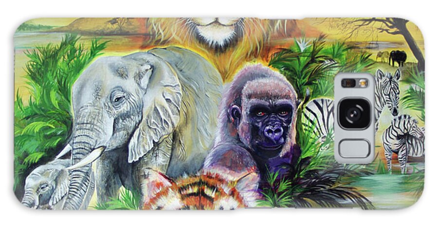 Jungle Scene Galaxy Case featuring the painting Fantasy Safari by Sue Clyne