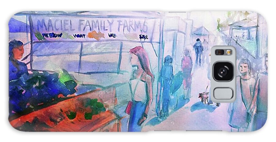 Watercolor Painting Of Maciel Family Farms At Little Italy Farmers' Market In San Diego Galaxy Case featuring the mixed media Farmers Market by Lavender Liu