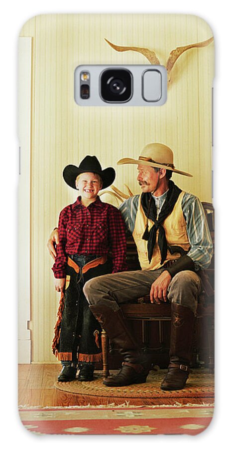 Caucasian Ethnicity Galaxy Case featuring the photograph Father And Son 7-9 Wearing Cowboy by David Sacks