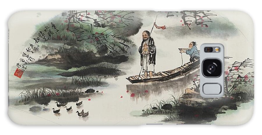 Chinese Watercolor Galaxy Case featuring the painting Shepherding the Flock of Ducks Home at Days End by Jenny Sanders