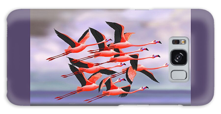 Flamingos Galaxy Case featuring the painting Flamingos in Flight by David Arrigoni