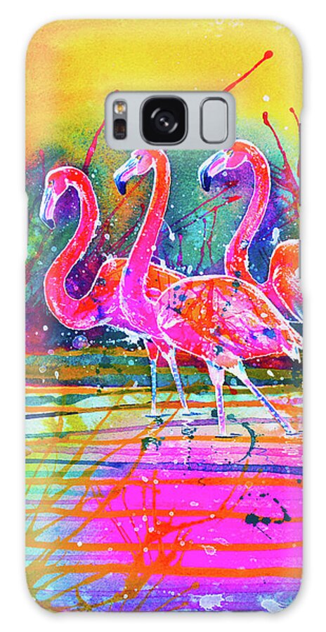 Flamingo Galaxy Case featuring the painting Flamingos by Zaira Dzhaubaeva