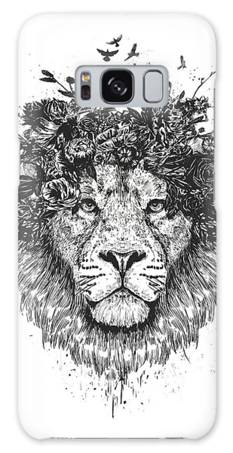 Lion Galaxy Case featuring the drawing Floral lion by Balazs Solti