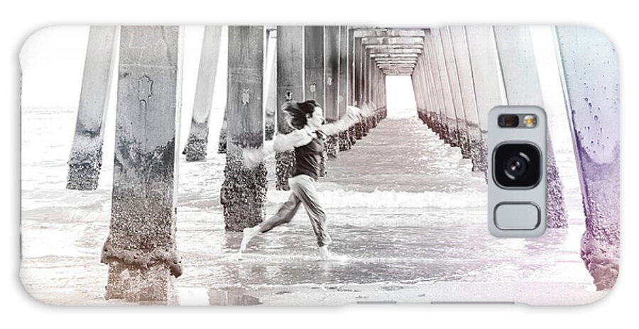 Estock Galaxy Case featuring the digital art Florida, South Florida, Woman Running Under The Juno Beach Pier by Laura Diez