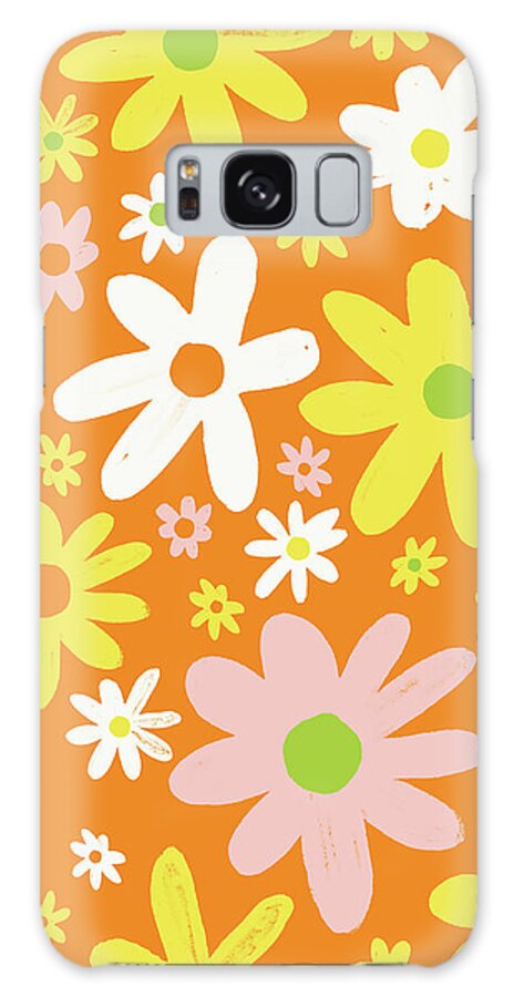 Orange Galaxy Case featuring the painting Flower Power Pattern by Jen Montgomery
