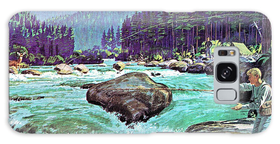 Activity Galaxy Case featuring the drawing Fly Fishing on a Mountain Stream by CSA Images