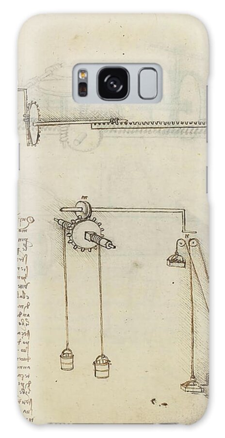 Codex Madrid I Galaxy Case featuring the drawing Folio f 35r. Codex Madrid I -Ms. 8937- 'Treaty of statics and mechanics', 192 folios with 384 pag... by Leonardo da Vinci -1452-1519-