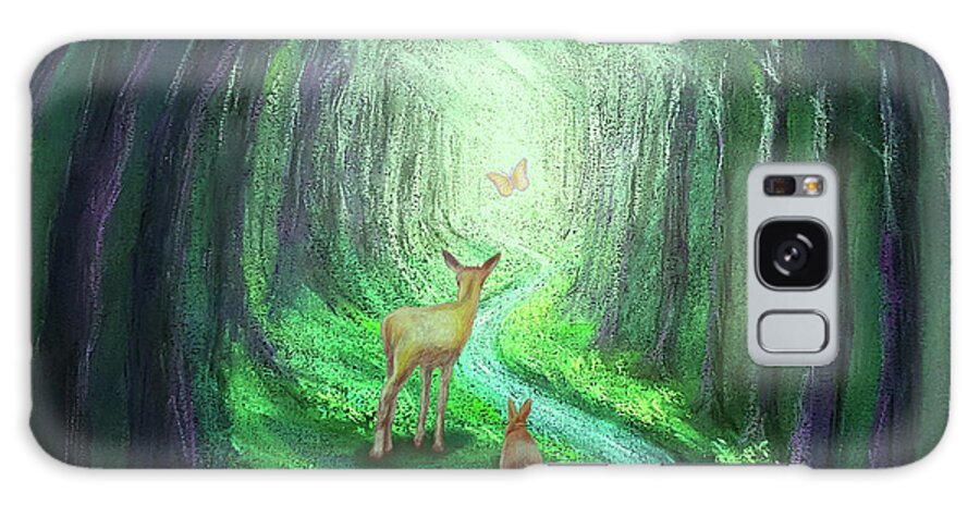 Forest Galaxy Case featuring the mixed media Follow the light- green by Yoonhee Ko
