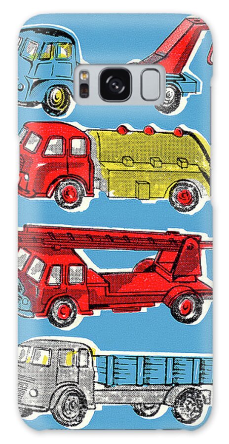 Blue Background Galaxy Case featuring the drawing Four Trucks by CSA Images