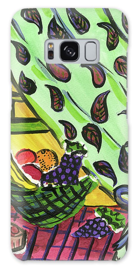 Fruit Bowl And Paisly Curtain Galaxy Case featuring the painting Fruit Bowl And Paisly Curtain by Jennifer Frances Azadmanesh