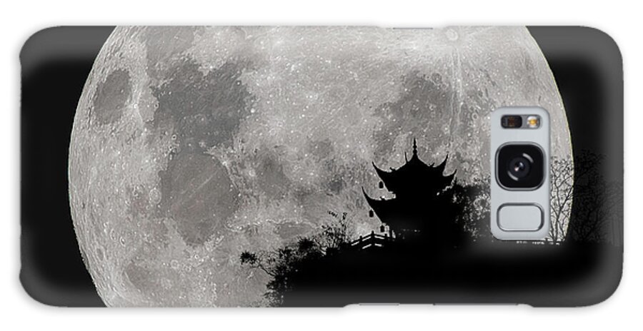 Moon Galaxy Case featuring the photograph Full Moon Behind Clifftop Gazebo in Chengdu China by William Dickman