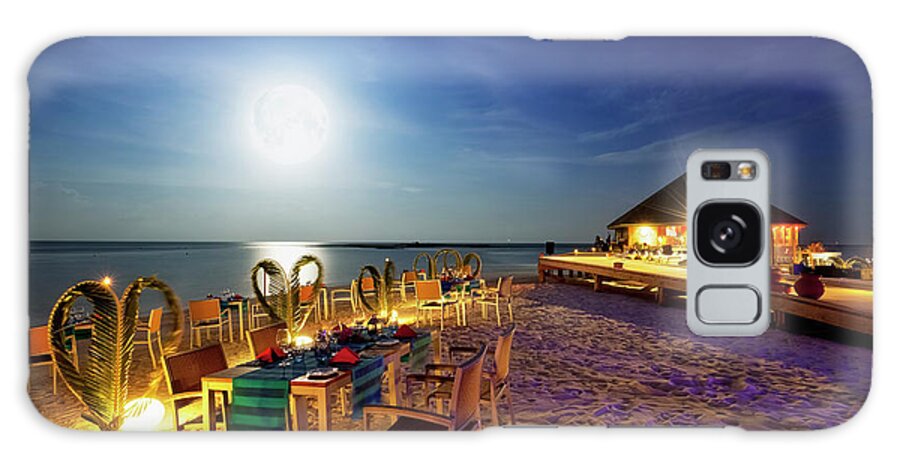 Beach Hut Galaxy Case featuring the photograph Full Moon Dinner - Vilamendhoo Island by Cinoby