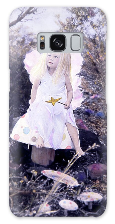 Little Girl Dressed As A Fairy Sitting On A Fake Mushroom Galaxy Case featuring the photograph G431-12 by Nora Hernandez