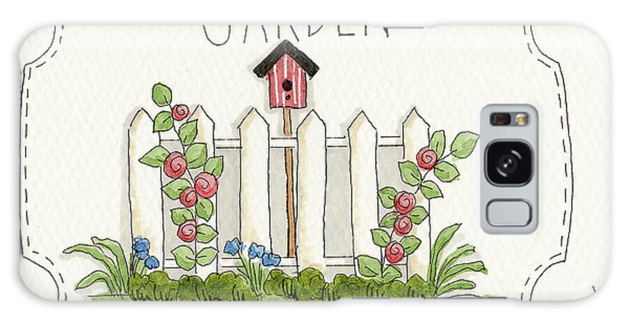Birdhouse Fence Flowers Galaxy Case featuring the painting Garden Fence by Debbie Mcmaster