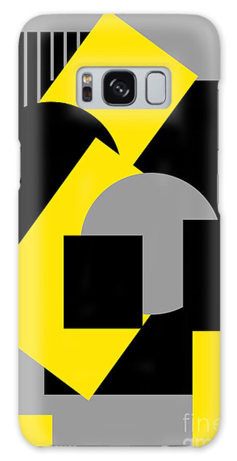 Arts Galaxy Case featuring the drawing Geometrical abstract art deco mash-up gray yellow by Heidi De Leeuw