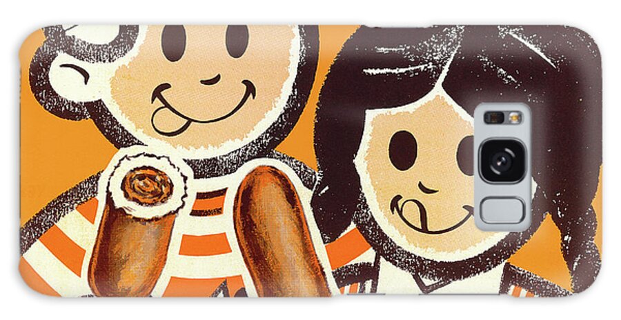 Boy Galaxy Case featuring the drawing Girl and Boy Eating Corn Dogs by CSA Images