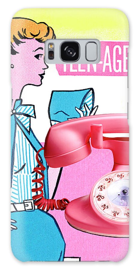 Adolescence Galaxy Case featuring the drawing Girl and Pink Telephone by CSA Images
