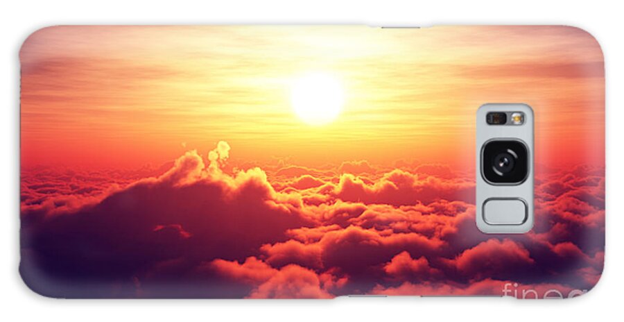 Sunrise Galaxy Case featuring the digital art Golden Sunrise Above Puffy Clouds by Johan Swanepoel