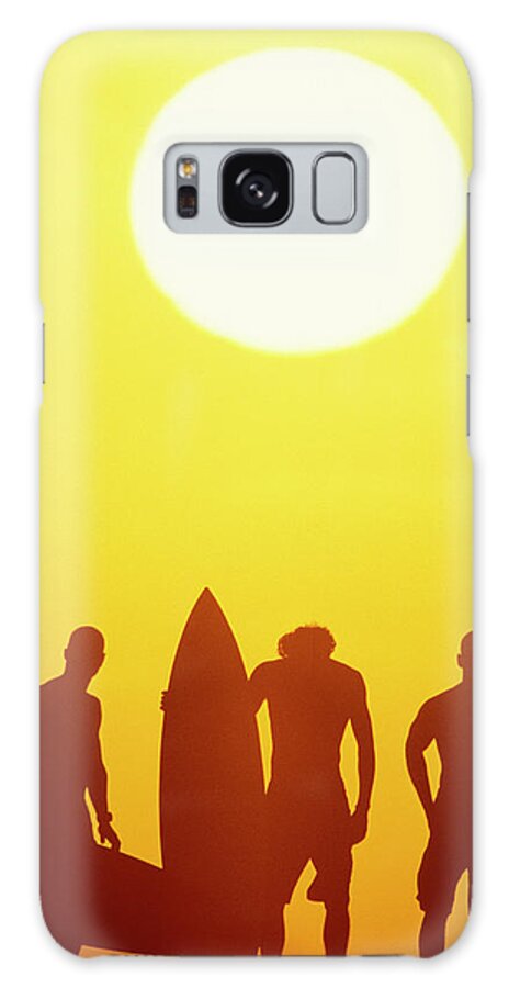 Big Sun Galaxy Case featuring the photograph Golden Surf Silhouettes by Sean Davey