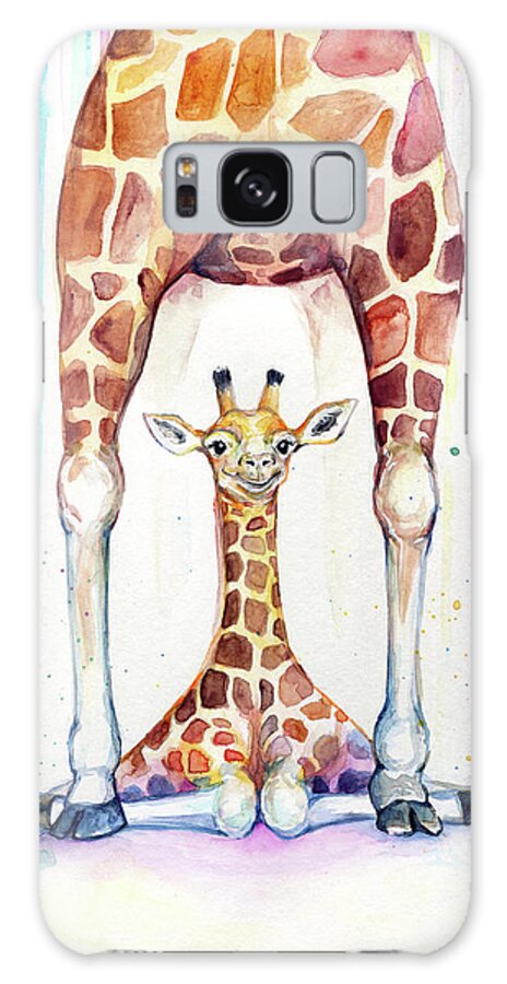 Gorgeous Giraffes (rain) Galaxy Case featuring the painting Gorgeous Giraffes (rain) by Marc Allante