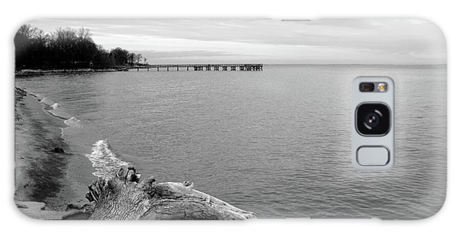 Landscape Driftwood Chesapeake Bay Water B&w Galaxy Case featuring the photograph Gray Day on The Bay by Charles Kraus