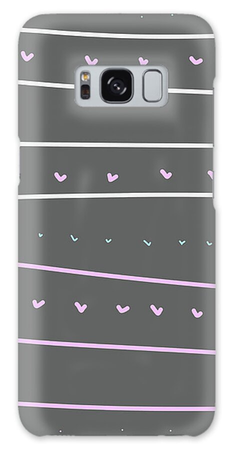 Whimsical Galaxy Case featuring the drawing Gray stripe pink hearts by Ashley Rice