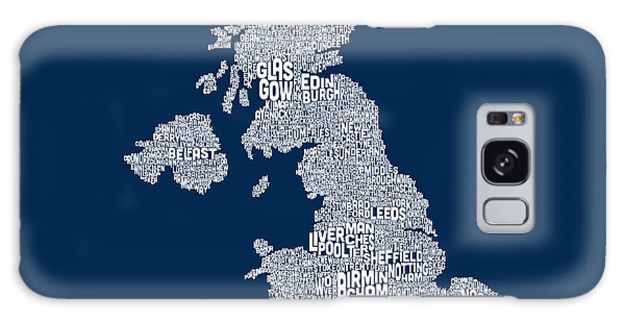 Great Britain Text Map Galaxy Case featuring the digital art Great Britain UK City Text Map Custom Square by Michael Tompsett
