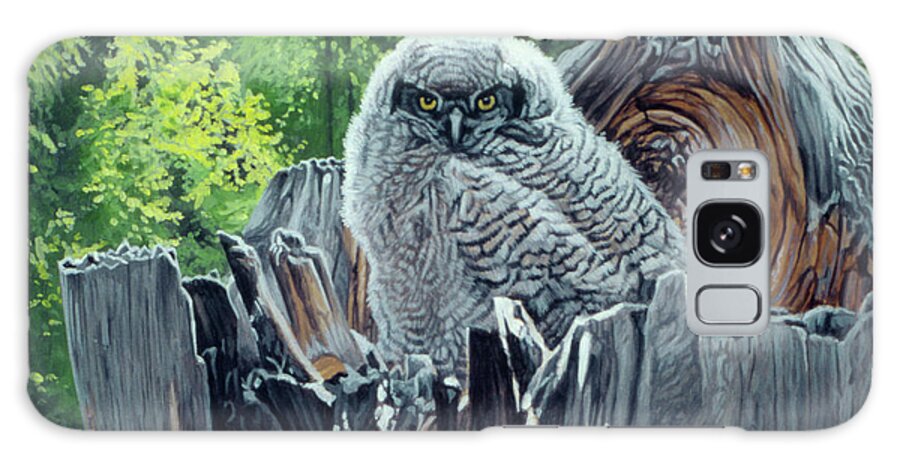 An Owl Perched On A Dead Tree Stump Galaxy Case featuring the painting Great Horned Owl by Ron Parker