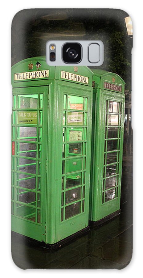 Telephone Galaxy Case featuring the photograph Green British Telephone Booths by Laura Smith