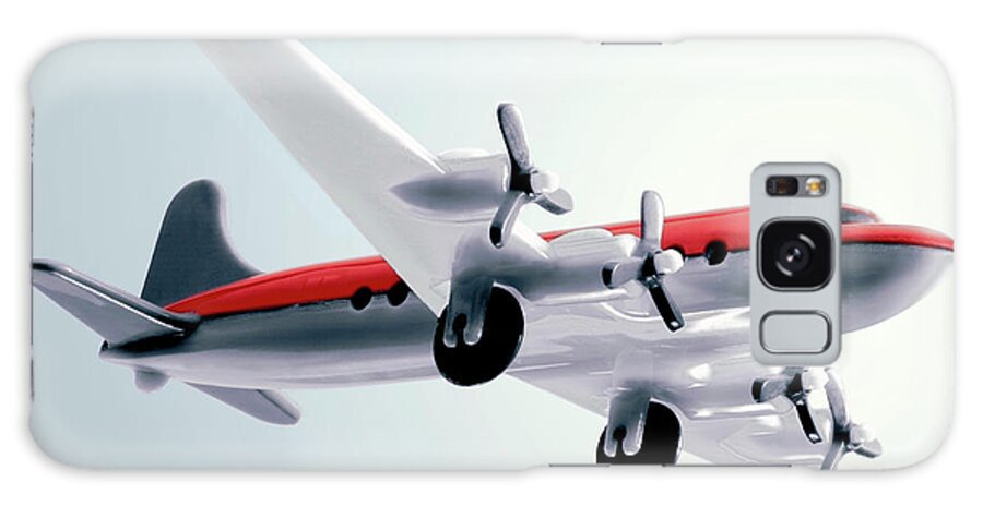 Air Travel Galaxy Case featuring the drawing Grey and Red Propeller Plane by CSA Images
