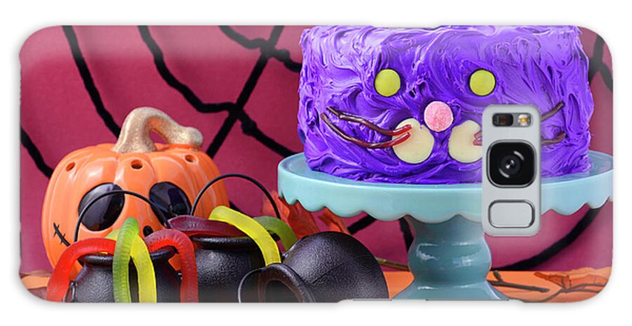 All Hallows Eve Galaxy Case featuring the photograph Halloween Party Purple Cat Cake by Milleflore Images
