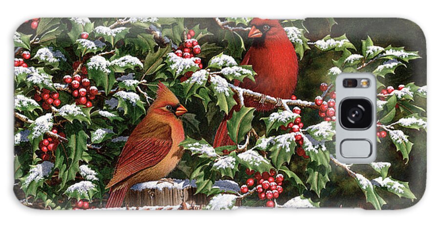 Cardinals Galaxy Case featuring the painting Hangin? Out In The Holly by Dempsey Essick